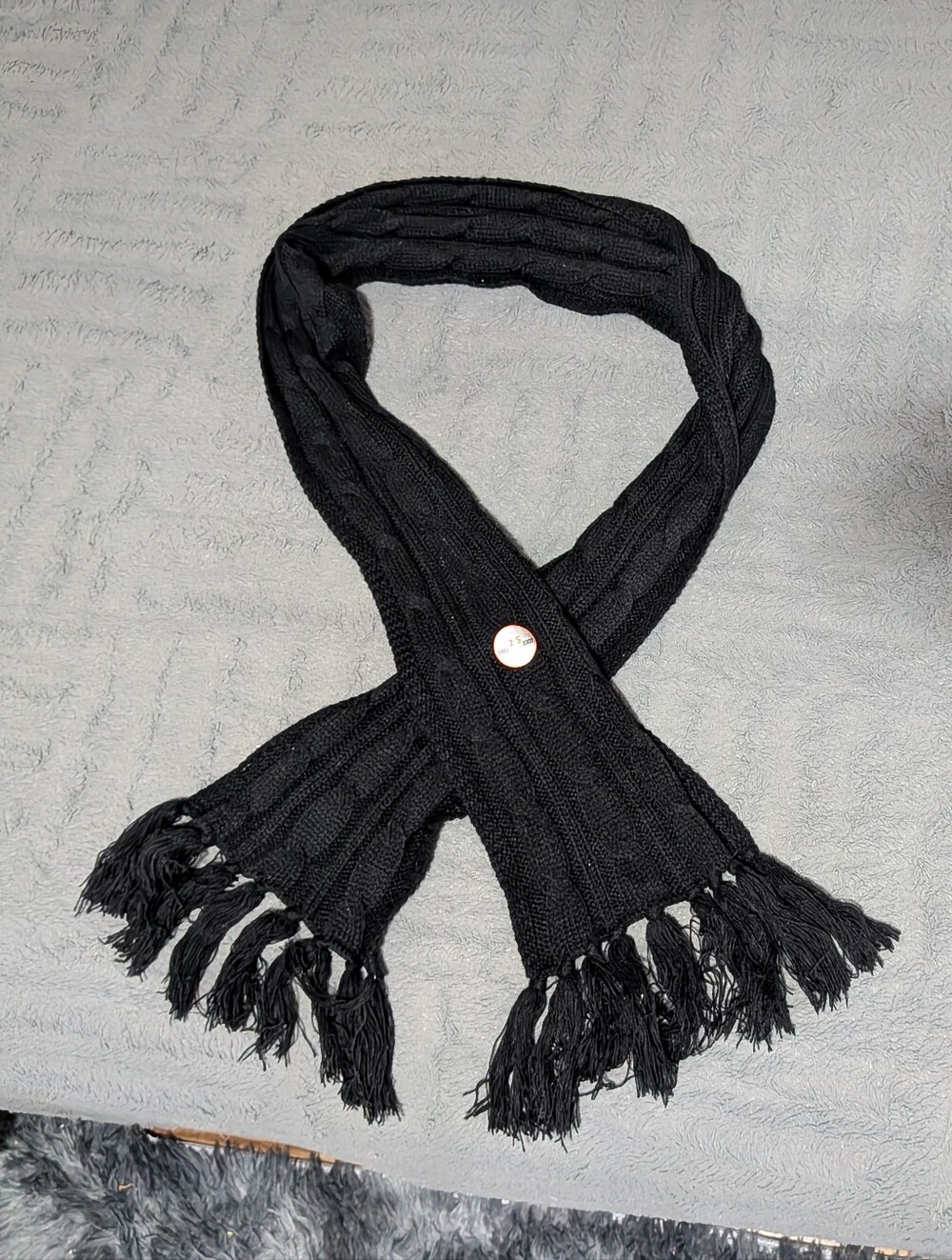 Unisex Black Knit Fringe Scarf - Classic Winter Accessory